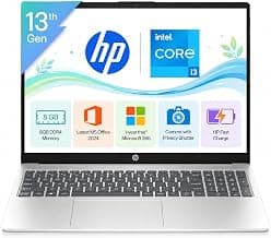 HP 15, Intel Core i3-1315U-13th Gen Laptop (8GB DDR4 Ram,512GB SSD) Anti-Glare, Micro-Edge,15.6'" FHD, Win11,M365 Basic(1yr),Office Home24, Silver,1.59kg, FHD Camera Shutter, 15-fd0569TU