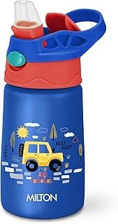 MILTON Insulated Spout Sipper Thermosteel Vacuum Insulated Water Bottle with Spout Lid and Straw, 300 ml, Easy Grip, Leak Proof, Hot & Cold, Bottle for Kids, School, Travel, ISI Certified, Dark Blue