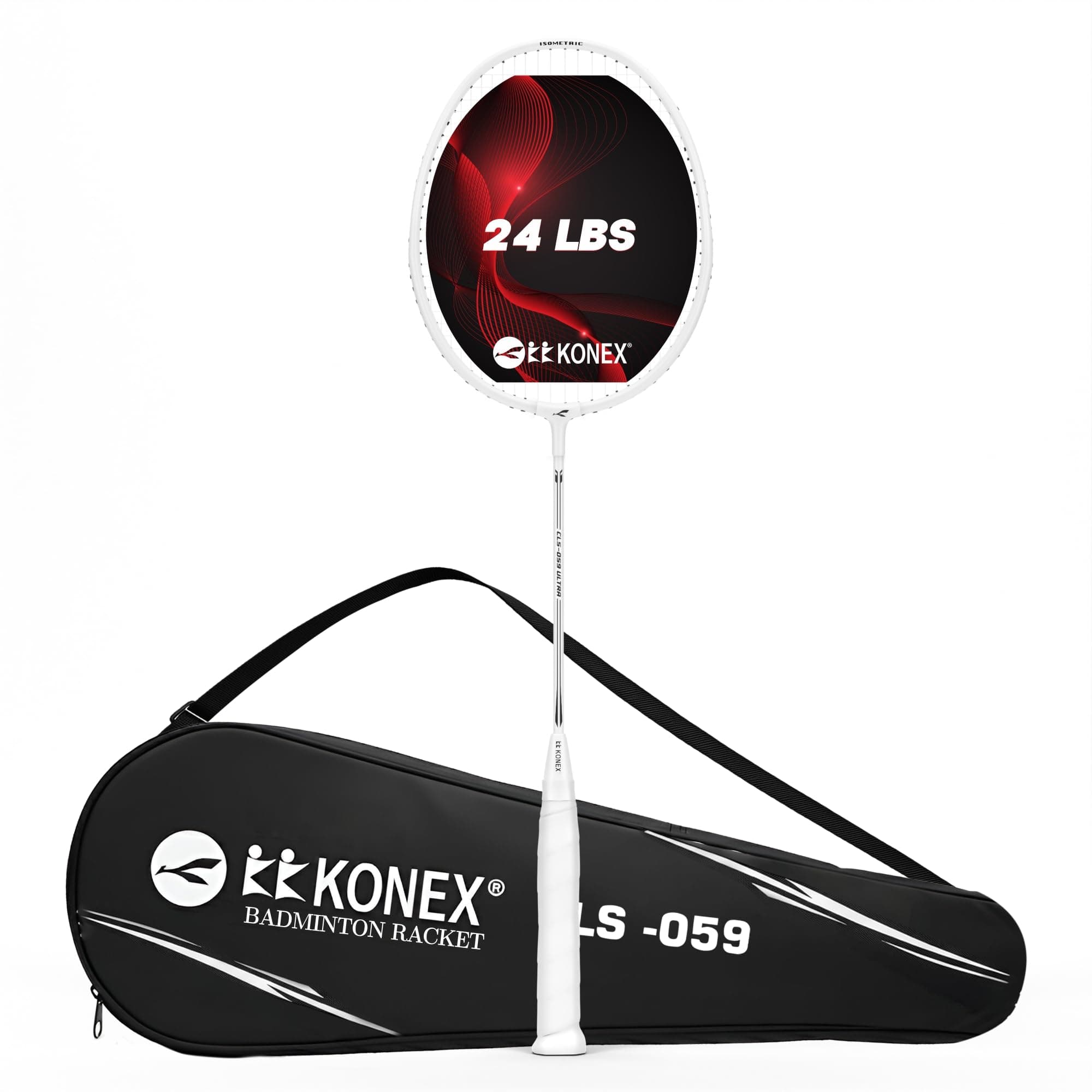 Konex Badminton Racquet 2U (95±2g) Aluminium Frame | 24 LBS String Tension | Super Lightweight Slim Shaft with Full Racket Cover (Pack of 1) White