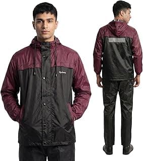 Lifelong Lifelong Men's Raincoat Set | Waterproof Polyester Double-Coated Reversible Rain Suit | Hooded Jacket with Inner Mobile Pocket & Pants | Standard Length for Hiking, Camping XL
