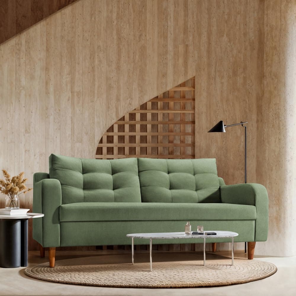 Duroflex Ease Plus - 3 Seater Sofa Set for Living Room | 3 Year Warranty | Premium Wooden Frame Sofa | Anti-Pilling Fabric, Fade & Termite Resistant | Comfortable & Durable Couch - Chive (Green)