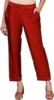 W for Woman Ecru Solid Embroidered Hem Straight Pants