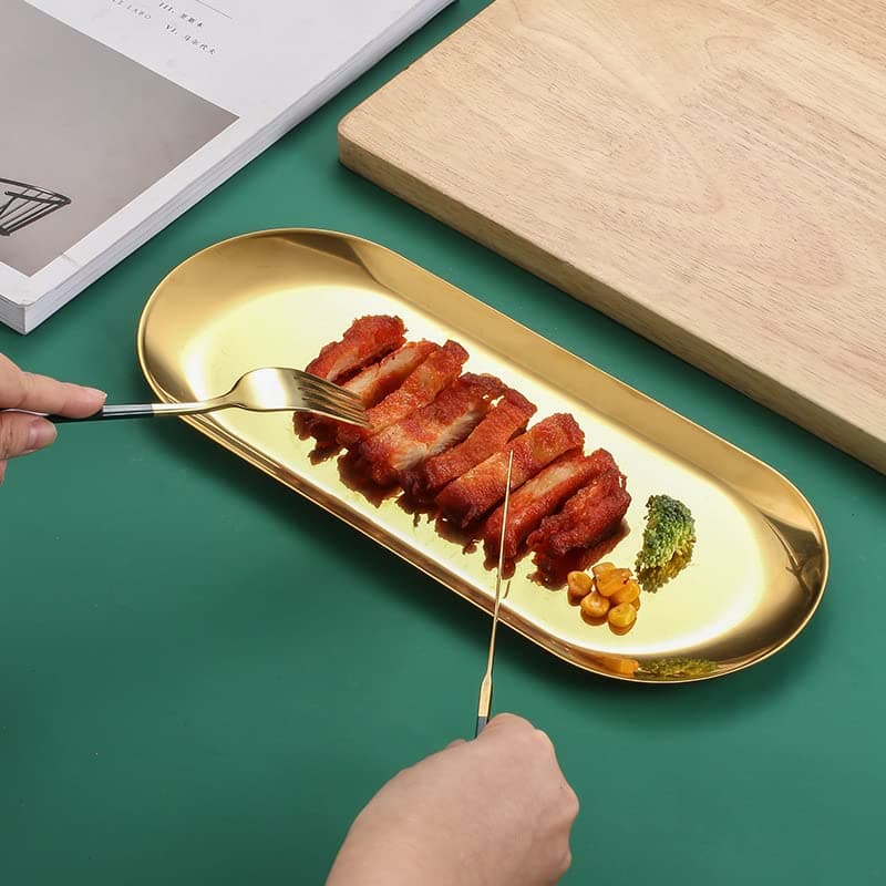 24x7 eMall Gold Tray Food Tray Gold Serving Tray Vanity Jewellery Tray, Hand Towel Bathroom 18cm x 9cm Stainless Steel