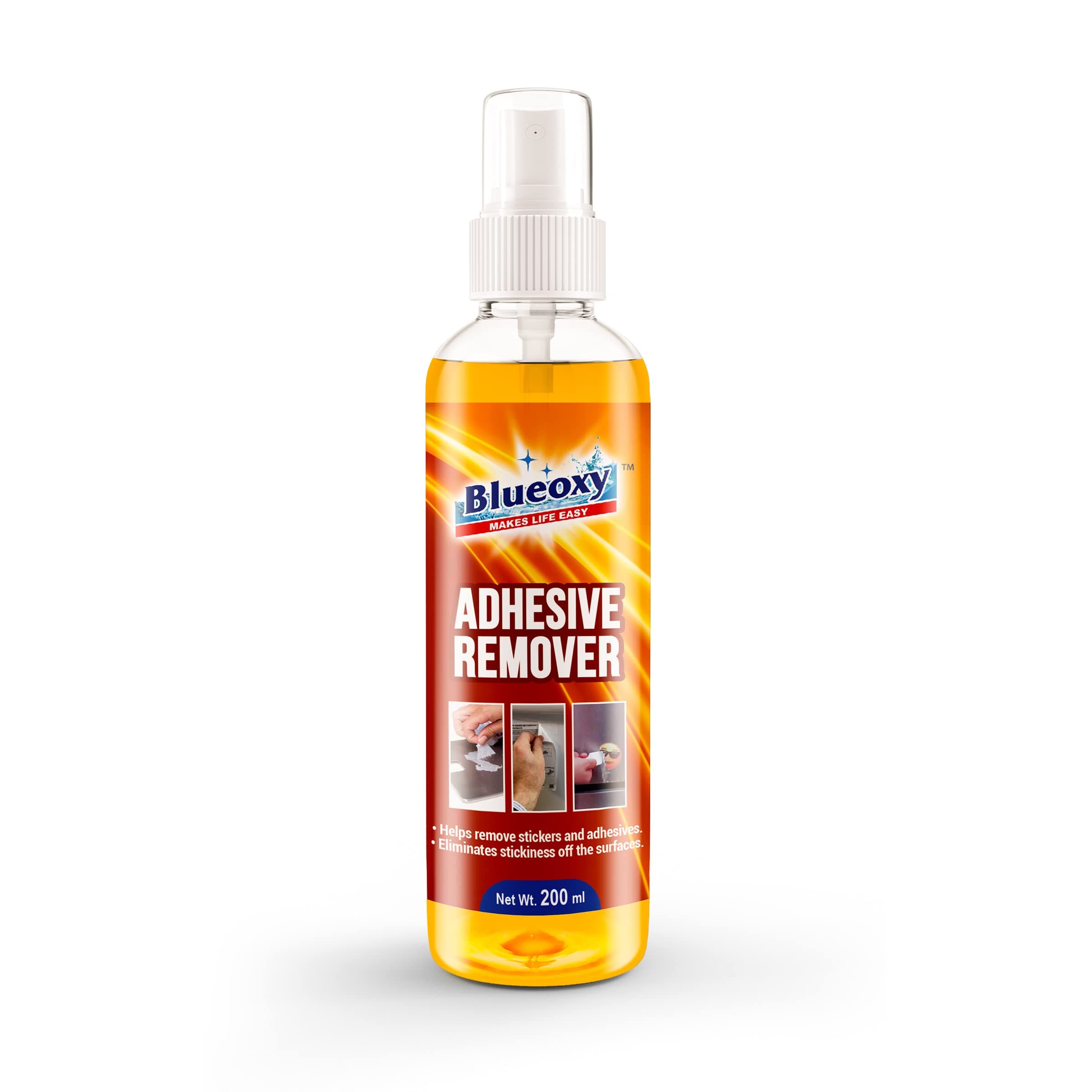 BLUEOXY Adhesive Remover Spray | Used to Remove Gum Glue Stickers Adhesives for Car, Glass, Fridge Door, Any Metal Surface | Car Glass Sticker Remover Spray | Ecological Formulation | 200 ML | QTY 1