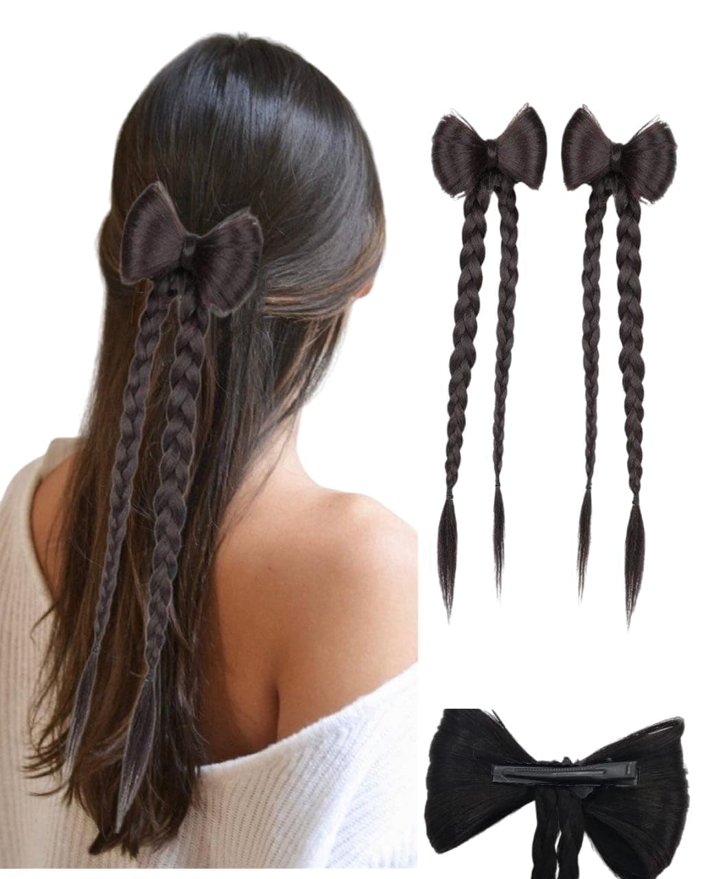 MISS LIRENN® 02 PCS Hair Bow Knot Design Ponytail Hair Extension with Rust Free Barrette- 1 Hair Extension With 2 Style- Twist Style Ponytail & Pontail Hair Extnsion, 14 Inch Long, (Brown)