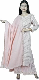 Generic Zara Ladies Fashion Hub Zari, Sequence, Gota Design Cotton Kurta with Gota Lace Border On Sarara and Dupatta for Women's & Girls