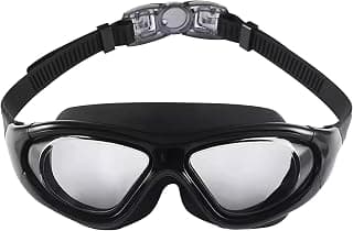 Amazon Brand - Symactive Big Frame Competition Swim Goggles with Protective Case|Pro Clear Lens |Wide-Vision Swimming Goggles with UV & Fog Resistant | for Adult Men & Women (Black),Polypropylene (PP)