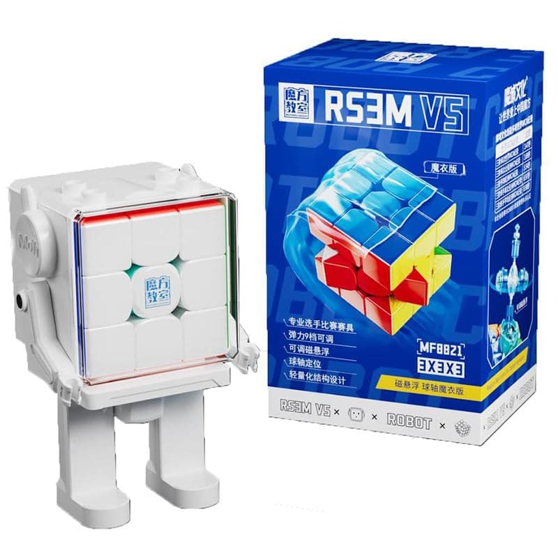 Hawkister MoYu RS3M V5 2023 Ball-Core UV Coated 3x3 Speed Cube with Robot-Shape Display Box, Professional 3x3x3 Puzzle Cube Stickerless RS3M V5 Ball-Core UV Coated Cube (Ball-Core UV Coated Version)
