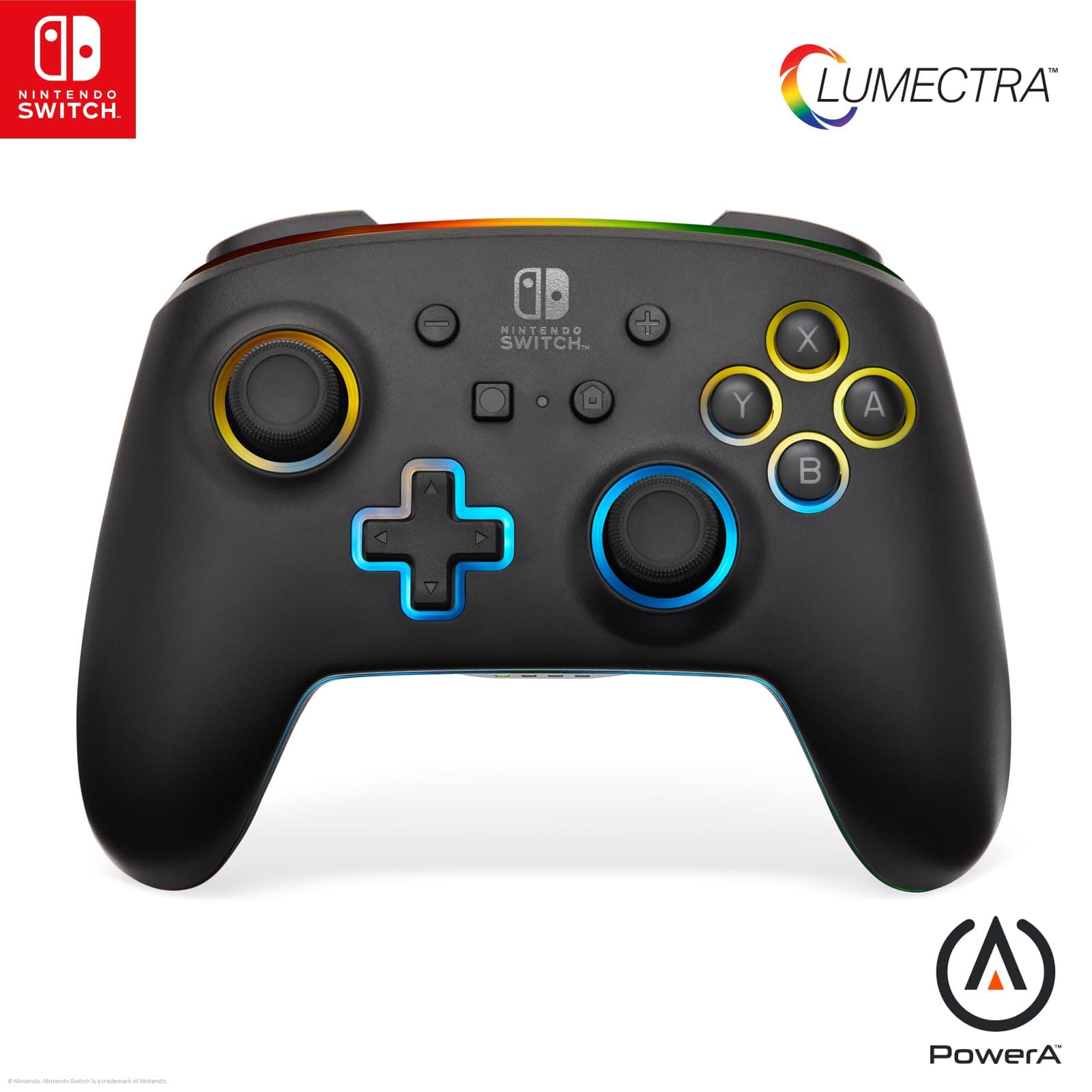 PowerA Enhanced Wireless Controller with Lumectra Multi-Zone RGB Lighting for Nintendo Switch - Switch 2 - Switch Lite - OLED Model, Black - Officially Licensed