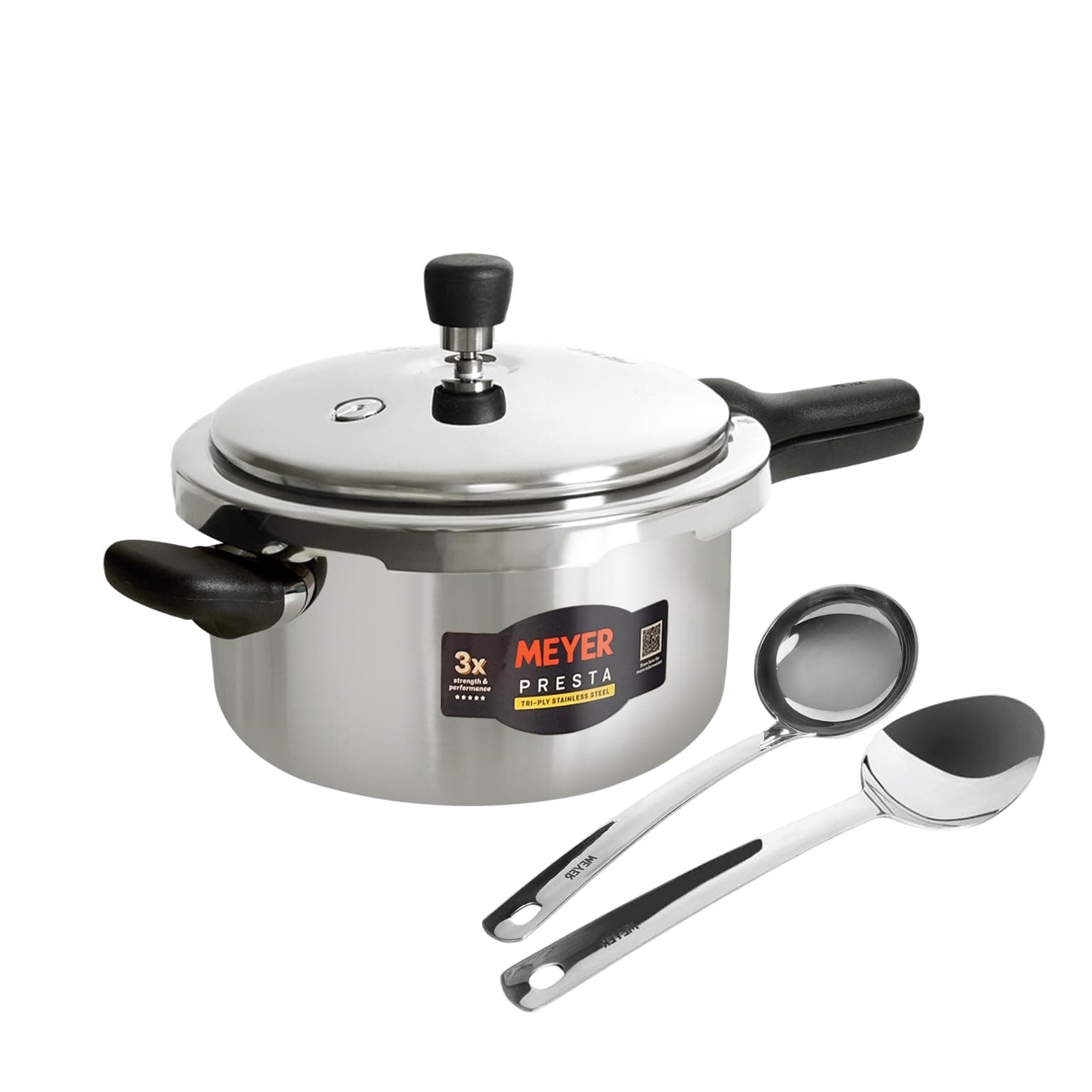 Meyer Presta Stainless Steel Tri-ply Pressure Cooker 5.5 L with Stainless Steel Serving Spoon and Ladle