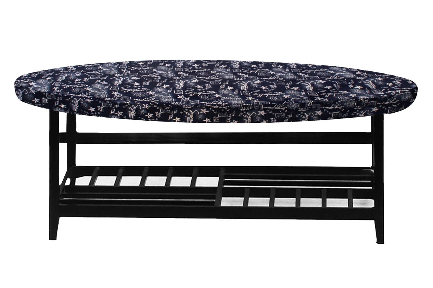 Stylista Elastic Polyester Oval Center Table Cover (WxL 16x36) in Inches - Self Pattern Blue