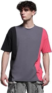 JACK & JONES Men Colourblocked Round Neck Cotton Oversized T-Shirt