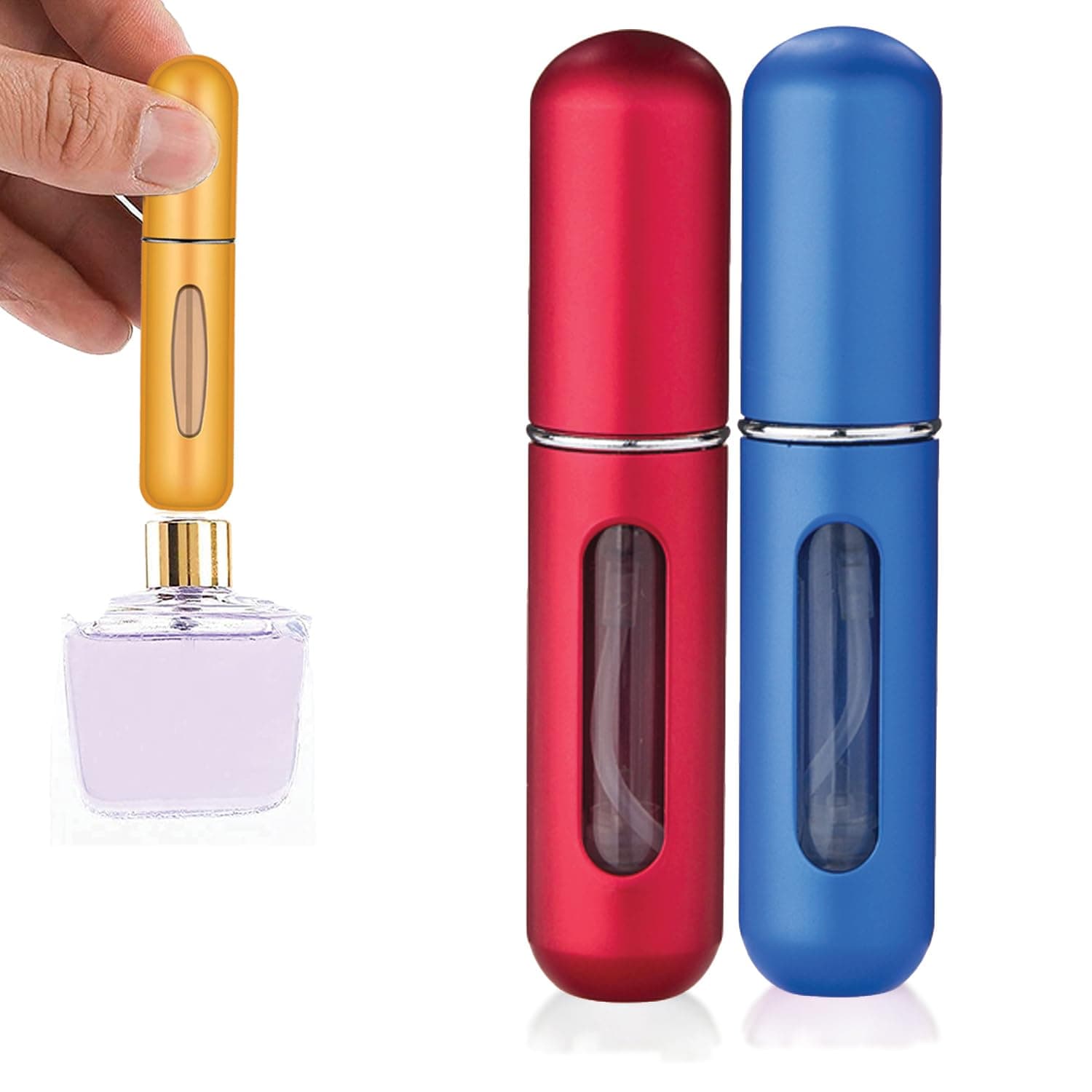 TEMPERIA (2pcs) Mini Perfume Refill Bottle - Empty Small Portable Perfume Atomizer Refillable Dispenser Container - Travel Essentials & Accessories for Women & Men (Multicolour)