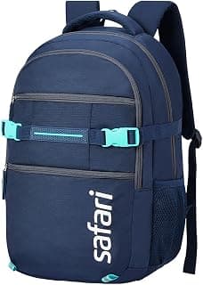 Safari Surge 30L Laptop Backpack Bag for Men & Women, School Bag for Boys & Girls, Ideal for Office/School/College, 2 Compartment Backpack with Rain Cover, Bottle Holder, & Organizer, Color Blue