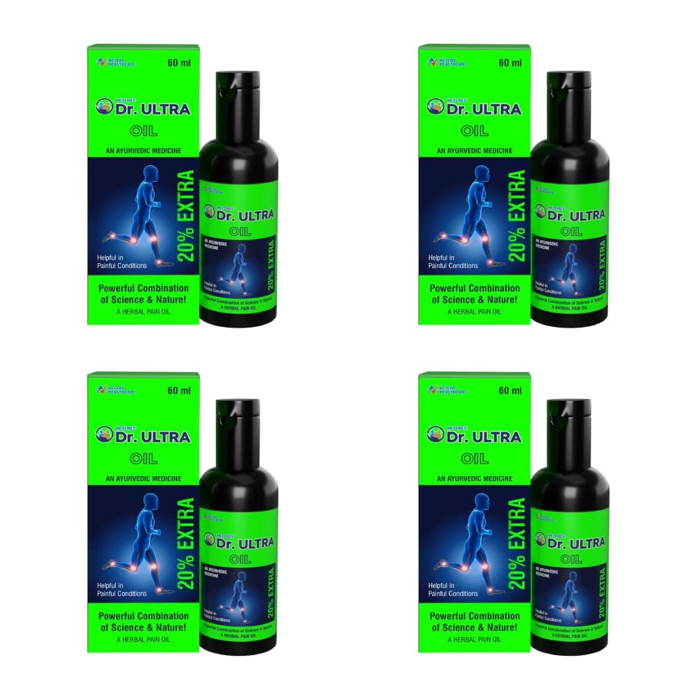 Dr. Ultra Ayurvedic Pain Relief Oil - 60 ml (Pack of 4) | Fast Relief for Knee, Joint & Muscle Pain | Helps Manage Arthritis & Stiffness | Non-Greasy Massage Oil for Elderly, Back & Body Aches