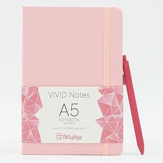 Kitabby – VIVID Notes with Pen | A5 Size | Hard Bound Notebook with Elastic Band & Pen Loop | 192 Pages | 80gsm Natural Shade Paper | Polymer Coated Paper Cover Material – (Baby Pink)