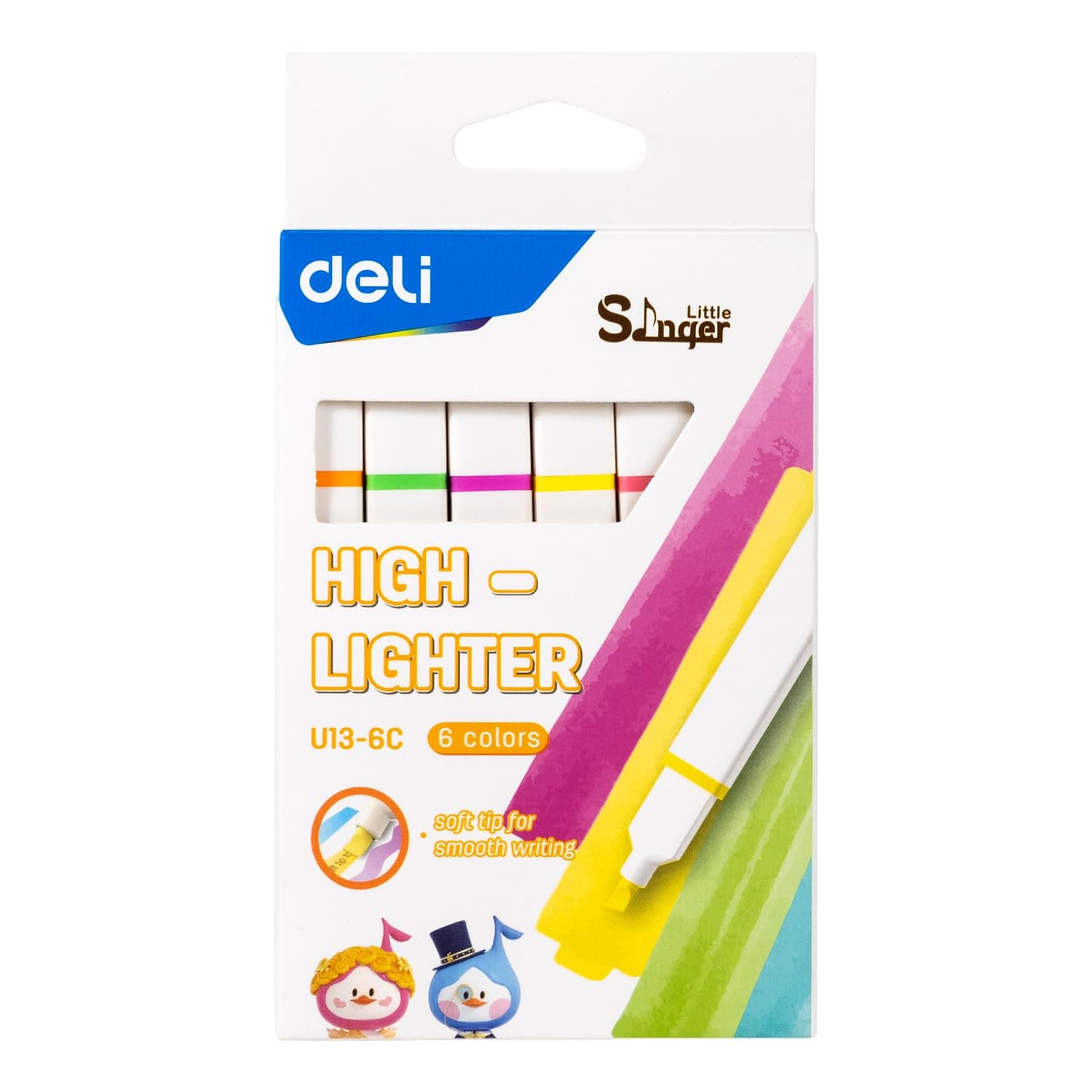 Deli EU13-6C Highlighter | Chisel Tip Smudge-Free, Bright Ink Marker Pen (Multicolor, 6 Shades)