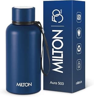 Milton Aura 500 Thermosteel Water Bottle 500 ml, 24 Hr Hot and Cold I Leak Proof Lid, ISI Certified I Vacuum Insulated I for Office, Gym, School I Dark Blue