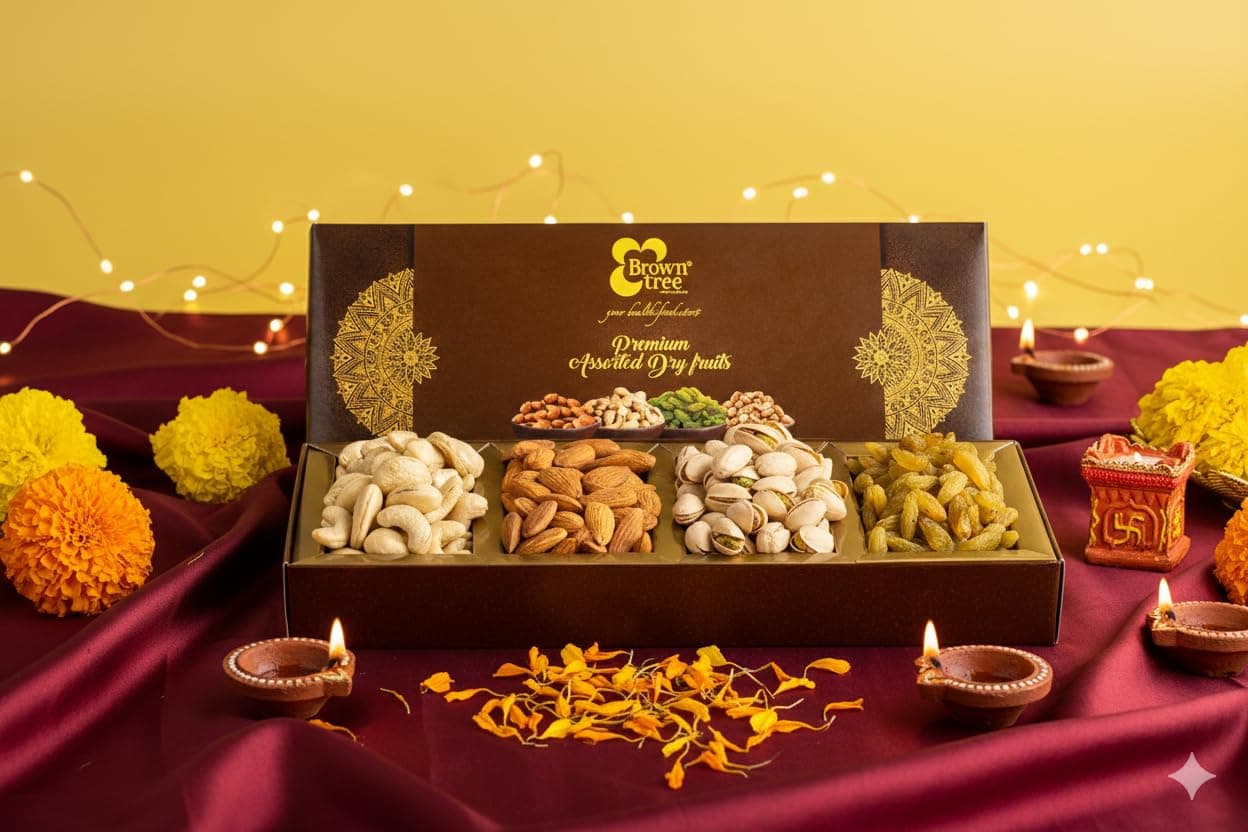 Browntree Premium 4p - 150g |Fresh & Healthy Dry Fruits (Almonds, Cashewnuts, Salted Pista, Raisins) |Gift Hamper |Dry Fruit Gift pack| Dry Fruits Gift Box|Gift for Family|Corporate Gift