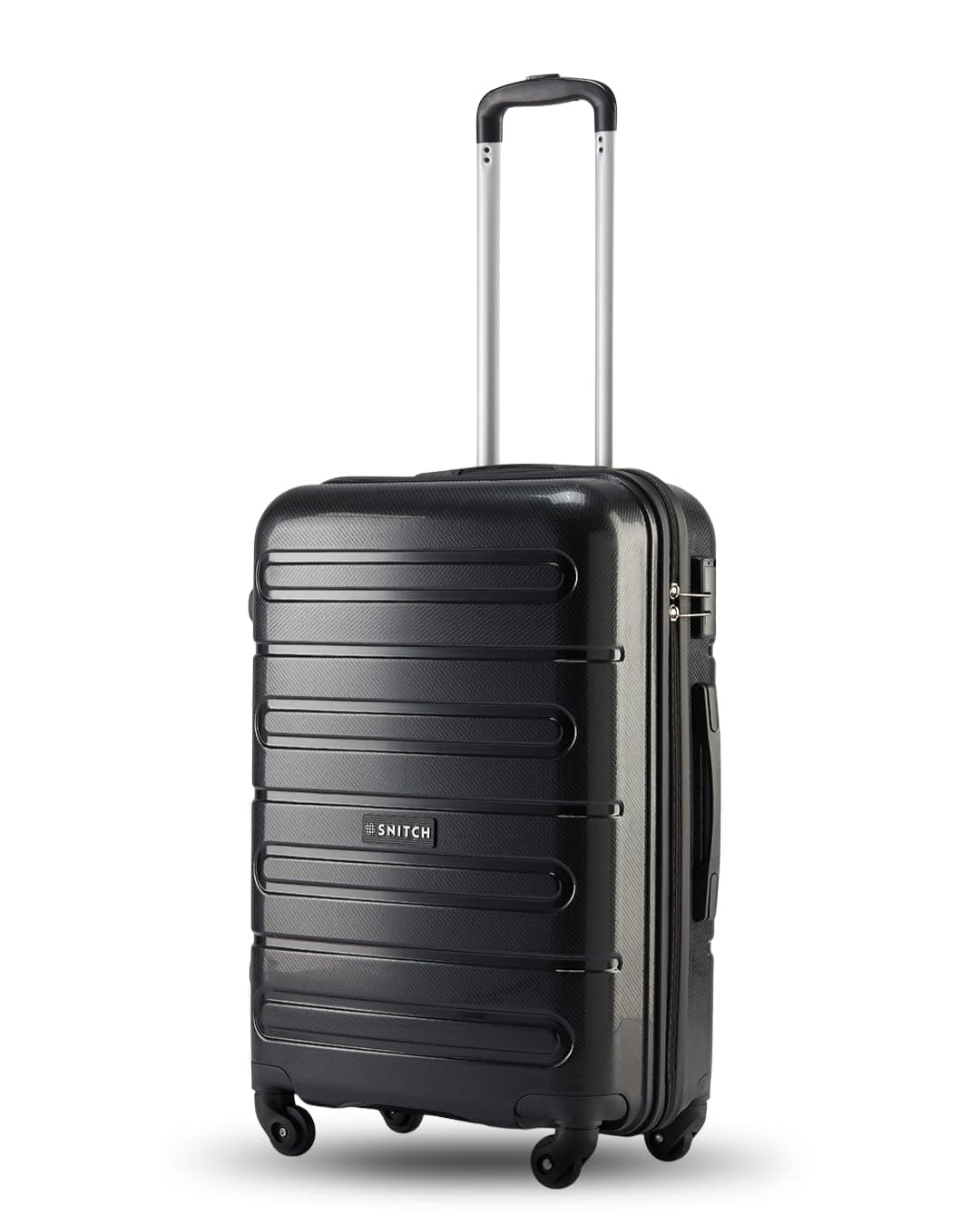 SNITCH Loop Medium Size Black Polypropylene Hard Travel Suitcase - Suitcase Medium Size & Luggage with 4 Wheels, Secure Lock & Free Shoe Bag