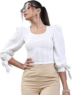 Tokyo Talkies Women's Three-Quarter Sleeves Closed Neck Solid Tops|Stylish | Casual Wear