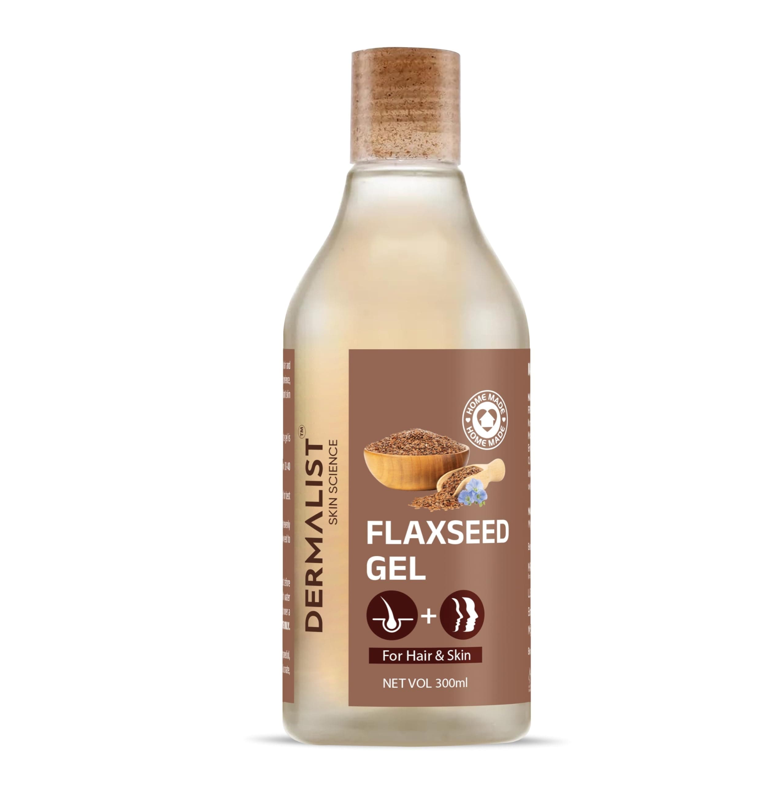 Dermalist Flaxseed Gel for Hair & Skin | Frizz Control | Smoothening | Moisture-Rich Soft Long Hair | Suitable for All Skin & Hair Types | Men & Women | 300 ml