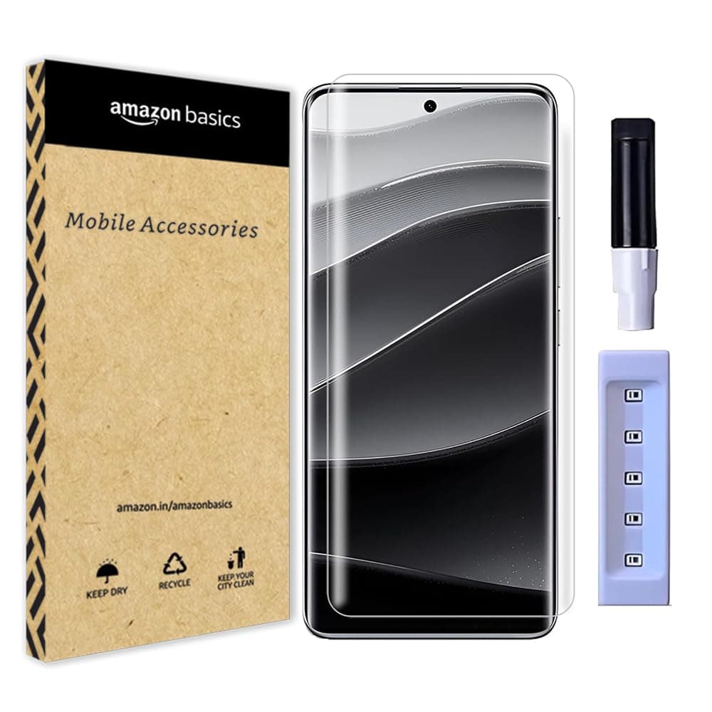 amazon basics Advanced HD+ UV Tempered Glass Screen Protector for Redmi Note 14 Pro Plus 5G Full Adhesive UV Curved Screen Guard, Case Friendly with Installation kit & Guide Clear