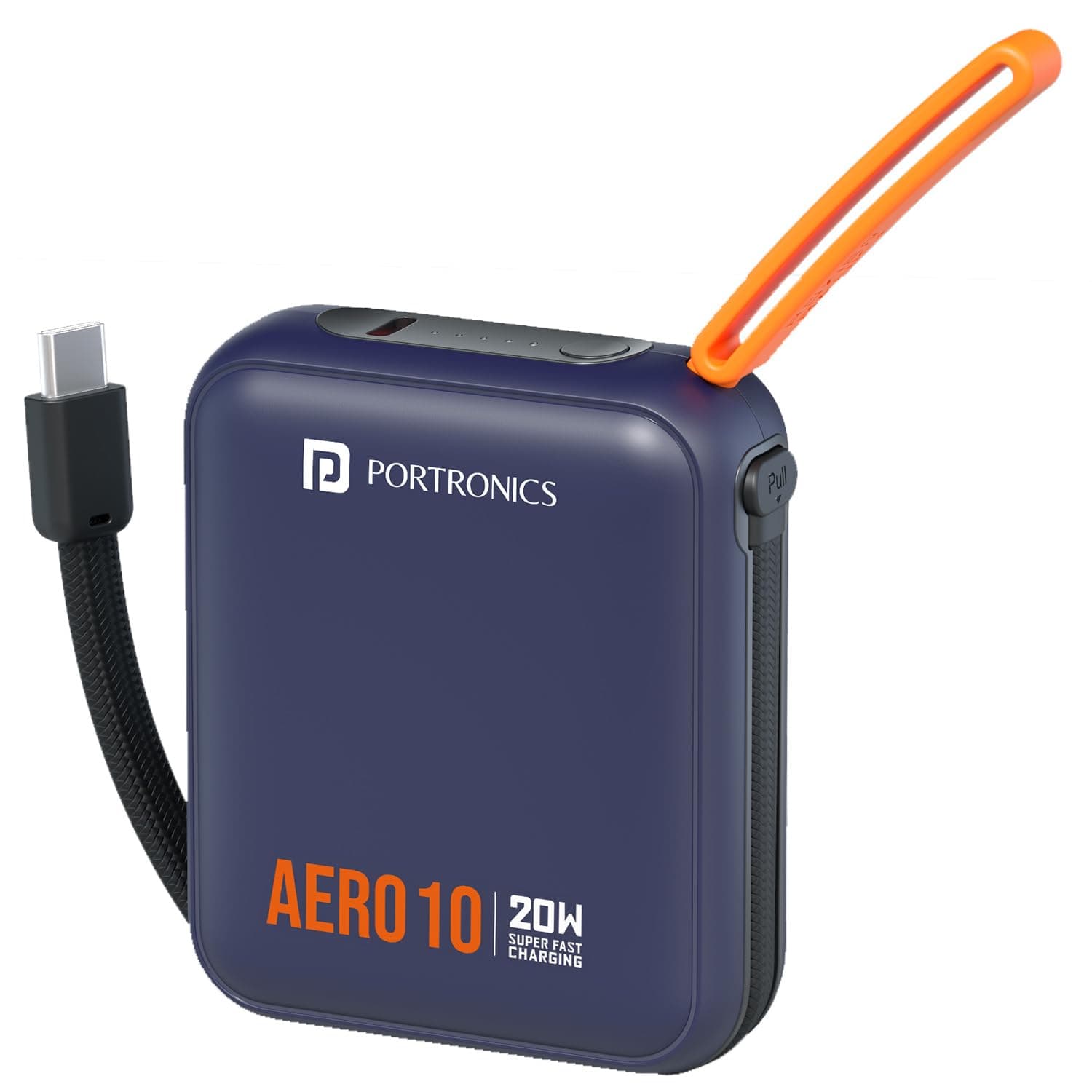 Portronics Aero 10 10000 mAh 20W Fast Charging Mini Power Bank with Detachable Type C Cable, Type C PD Input/Output Port, LED Indicator, Wake Up Button, Strong Lanyard, Light Weight (Blue)