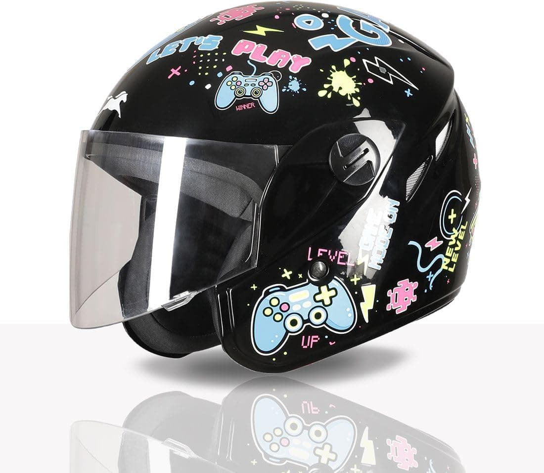 TVS Moto Jr. Kids Helmet |Fun Glow in The Dark Graphics | Lightweight ISI Certified ABS Shell| Removable Cheek Pads | Ideal for Cycle Scooter Daily Ride Comfort & Protection