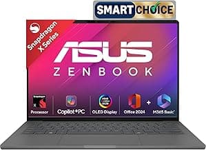 ASUS Zenbook A14 OLED (2025),Smartchoice,Qualcomm Snapdragon X,Copilot+PC,0.9kg Light-Weight,14"(35 cm),32hrs Battery Life*,16GB,512GB,Win 11,MSO 2024,M365 Basic-1yr,AI PC,Metal Body,UX3407QA-QD259WS
