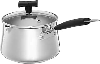 Amazon Brand - Solimo Stainless Steel T Pan with Glass Lid & Induction Base, 1.5 Litre|Induction and Gas Stove Compatible