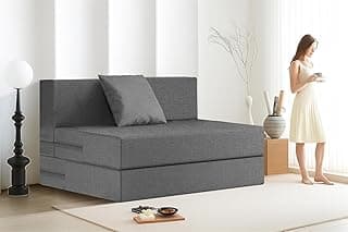 Rosebell 1-Person Foldable Sofa Cum Bed | Grey Color Jute Fabric | 3x6 Ft | Lightweight & Comfortable with Washable Cover & One Cushion | Perfect for Home & Office