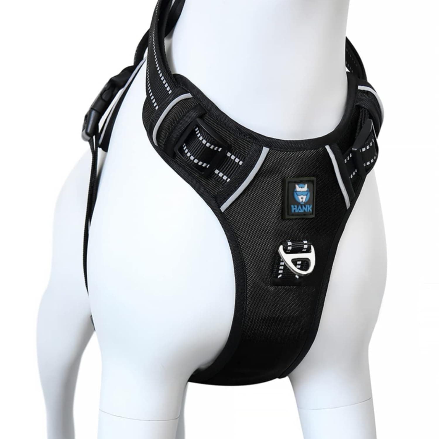 HANK Dog Harness | 3M Reflective Strap | Dog Body Vest for Medium Dogs | Soft Comfortable Padded | Anti Pull Harness for Walking, Training (Black - M (14-22Kg)