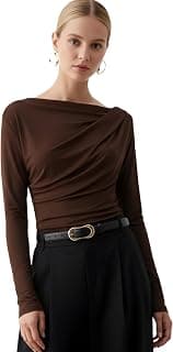 SIGHTBOMB SOFTLINE Asymmetric Boat Neck FRONTFLOW Gathered Waterfall Afford LUX Edition Formal WEAR Long Sleeve Feather Touch TOP for Women