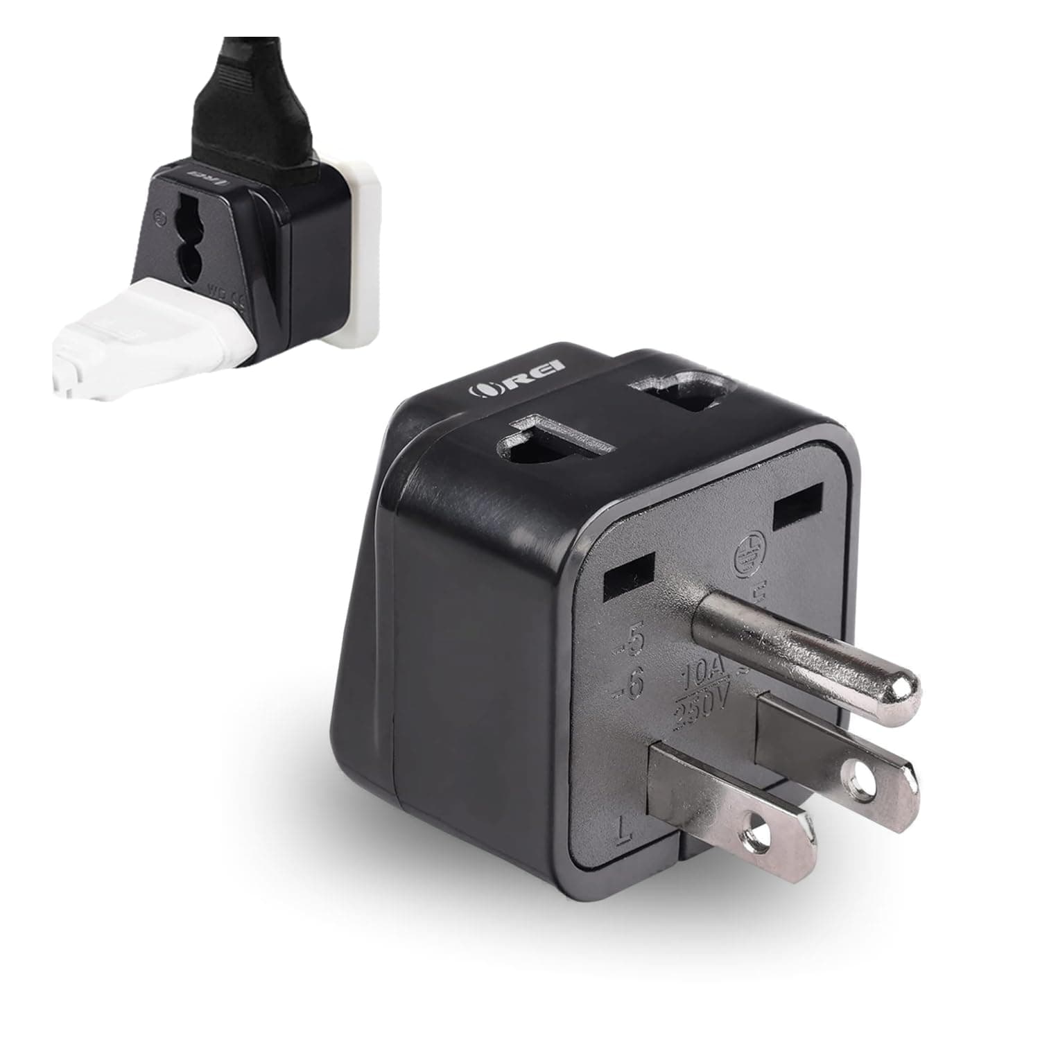 OREI India to Canada, USA Travel Adapter, Philippines, Type B Plug, 2 in 1, Perfect for Laptop, Chargers, CE, RoHS, Black
