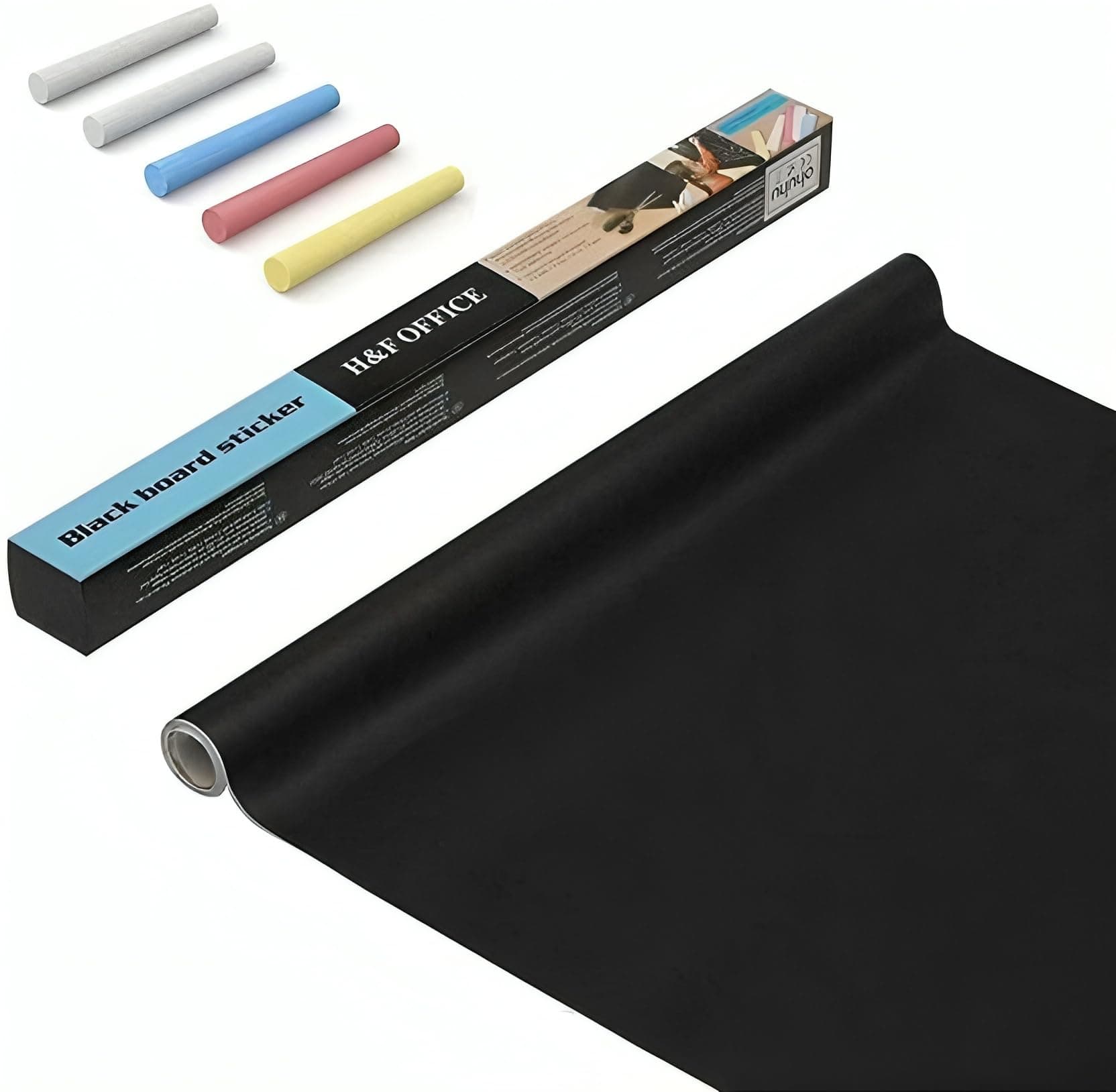 YAJNAS Black Board (45x200cm) Wall Sticker Removable Decal Blackboard Chalkboard with 5 Chalks for Home School Office College Room Kitchen Kids