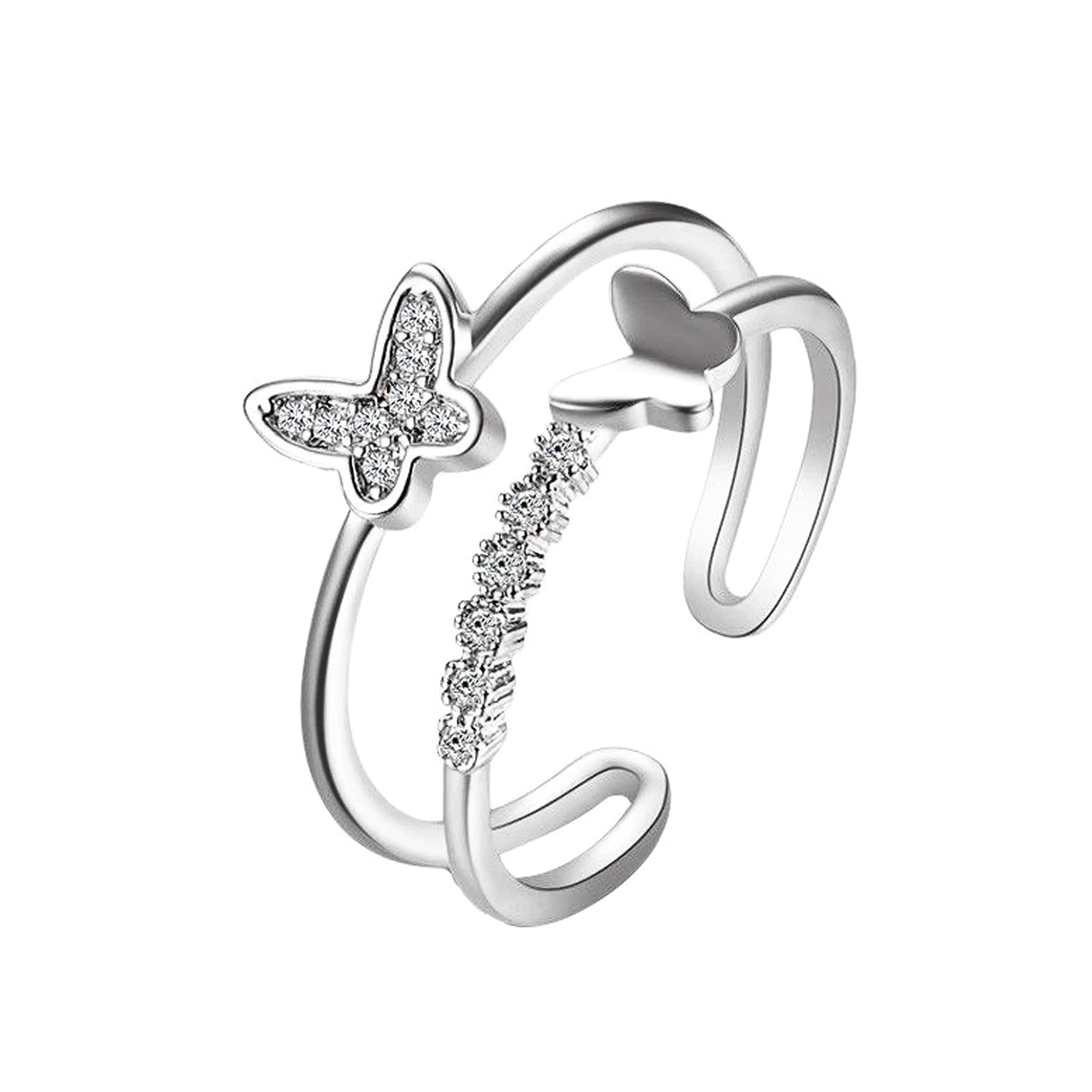 Fashion Frill Women's Ring Butterfly Design Silver Plated Adjustable Finger Ring For Women Girls Red Crystal Rings Jewellery for Women Gift for Sister