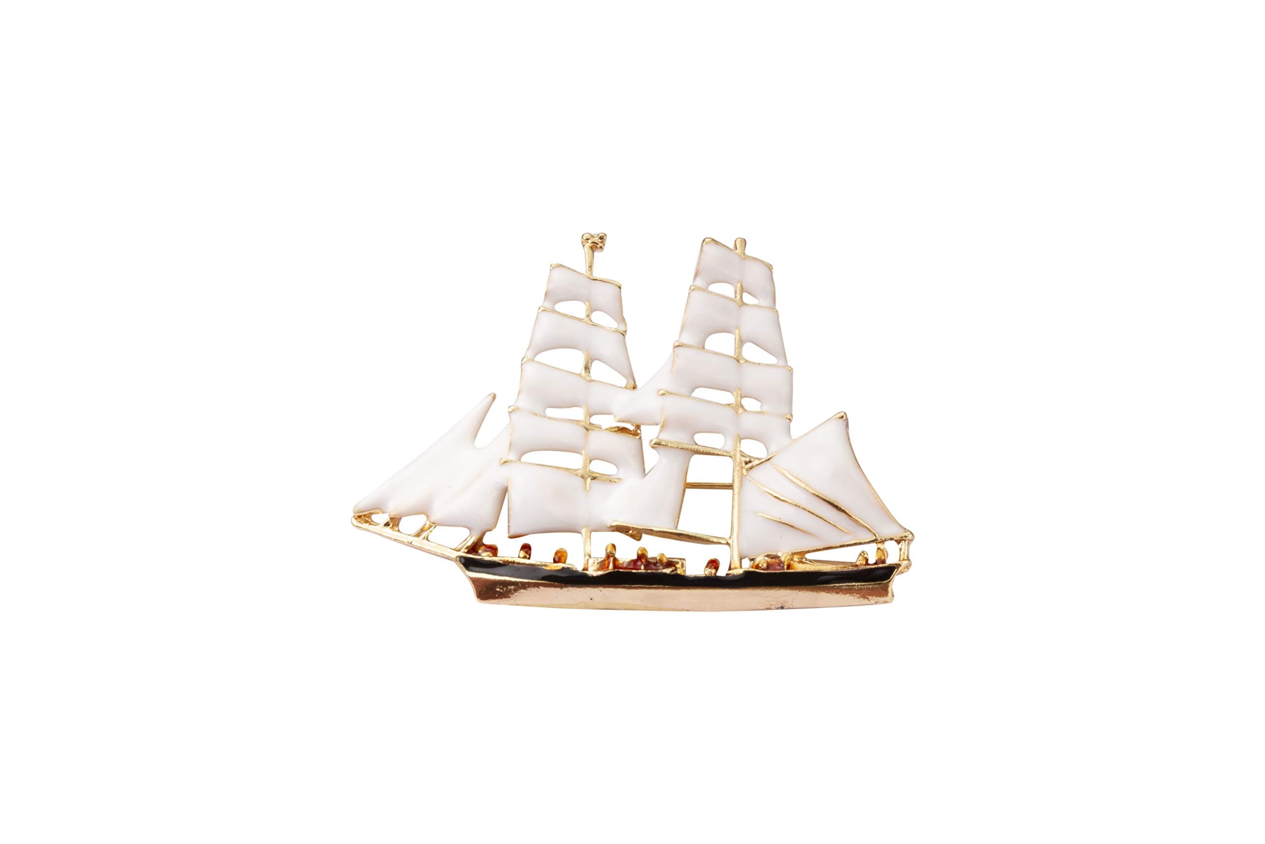 Knighthood White and Gold Sail Boat Lapel Pin for Men and Women