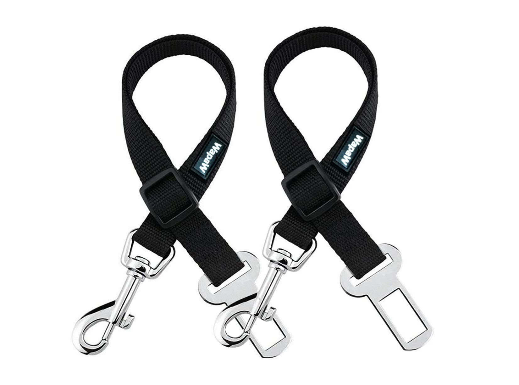 WapaW Dog Seat-Belt, Adjustable Black Nylon Vehicle Tether For Pets, Cat Car Restraint Lead (Pack Of 2, Black, 12 Cm)