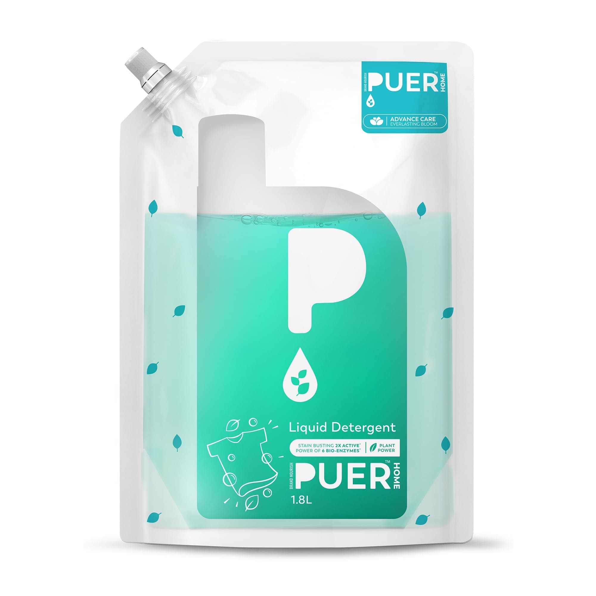 PUER Liquid Detergent Advance Care Everlasting Bloom 1800ml Refill Pouch for Front & Top Load Washing Machine | Plant Based & Eco Friendly | Tough Stain Removal, Color Safe & Bleach Free