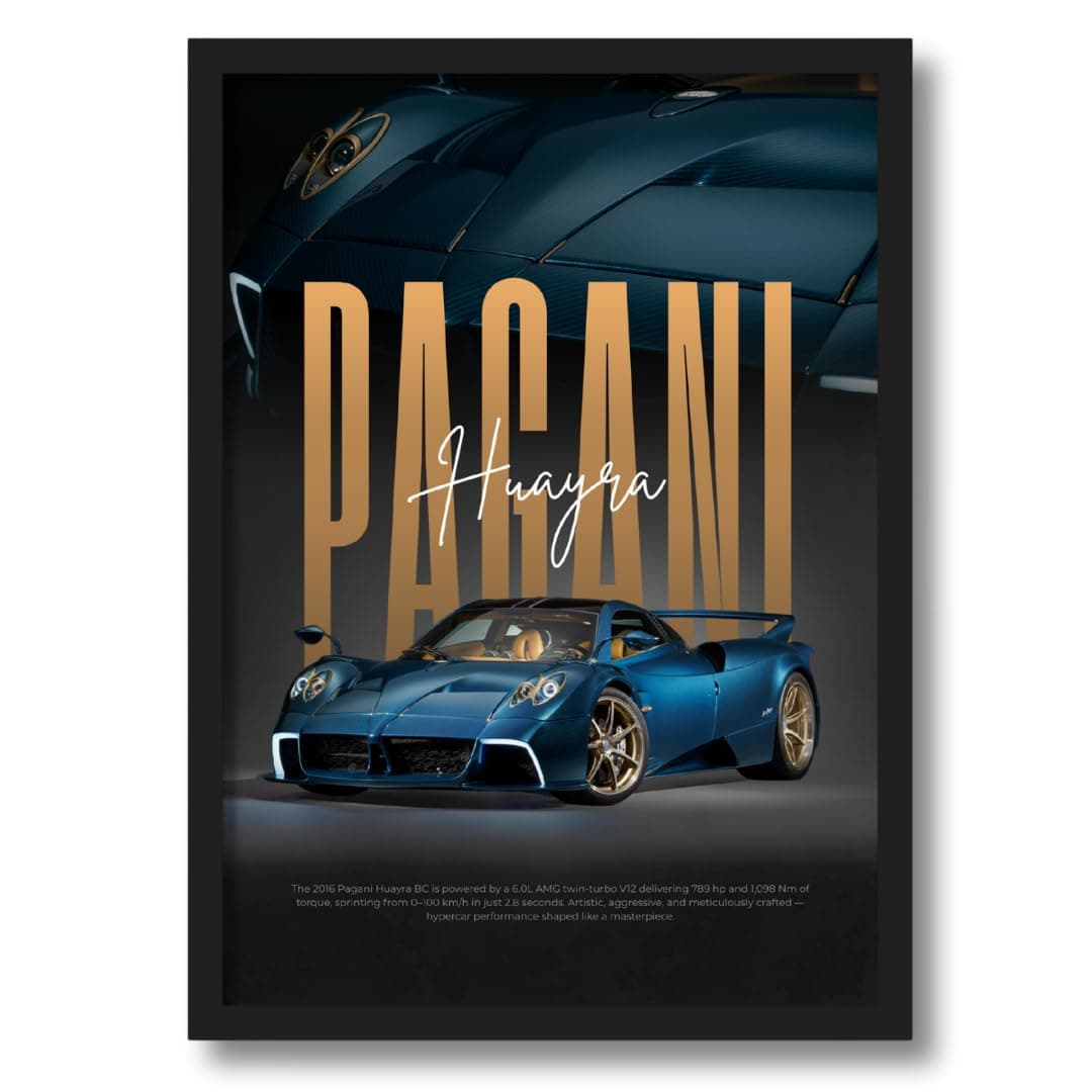 ArtAction Pagani Huayra Wall Frame Poster | A4 Framed Hypercar Art for Living Room, Bedroom & Office | Pagani Huayra Car Decor | Gift for Men, Boys & Supercar Enthusiasts