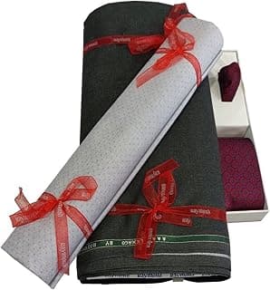 Raymond Men's Unstitched 3.25 Meters Suiting Length Set with Tie, Pocket Square and Shirt Piece (All Weather Fabric,Attractive Box, M3)