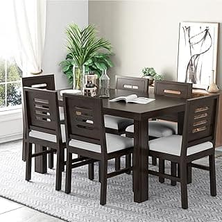 Furniture Sheesham Wood 6 Seater Dining Table Set | Wooden Six Seater Dinning Table with Cushioned Chairs for Living Room Home Kitchen & Restaurants (Walnut Finish) | 1 Year Warranty