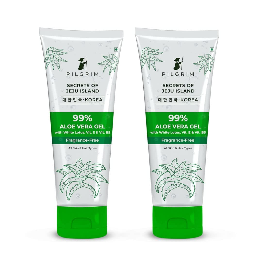 Pilgrim 99% Pure Aloe Vera Gel 200ml with Vitamin E & B5 for Face & Hair |Hydrates & Soothes Skin |Conditions & Softens Hair |Free from Parabens, Sulphates, Mineral Oils & Fragrance (Pack of 2)