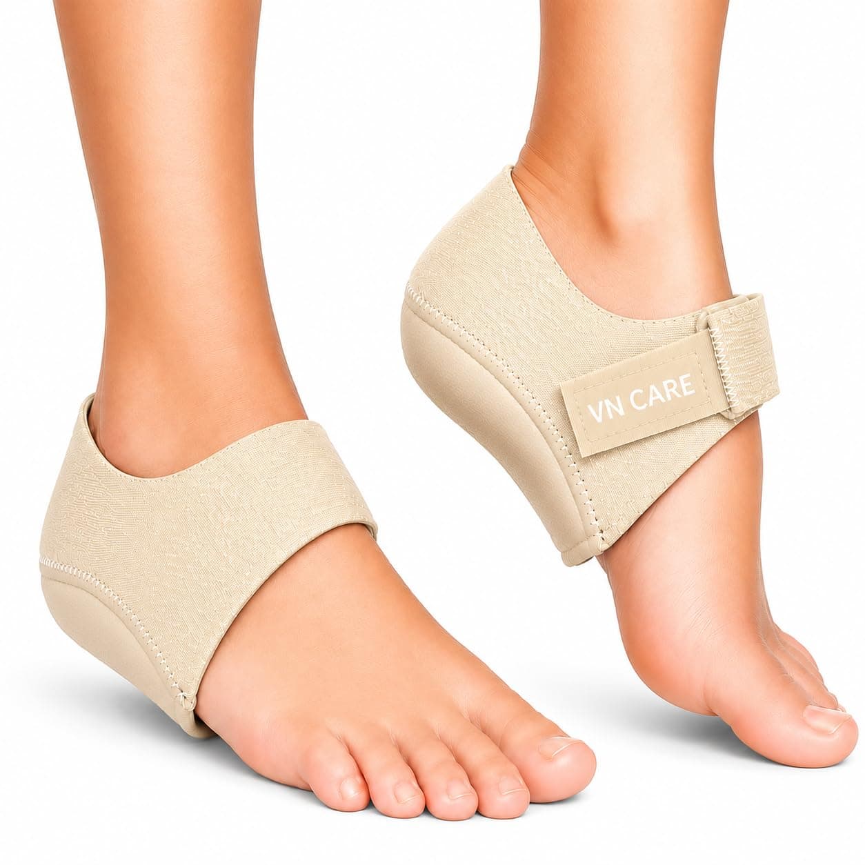 Vn care Orthotics Heel Protector for Pain Relief | Gel Pad with Velcro Strap | Anti-Slip Cushion for Men & Women | Plantar Fasciitis, Spurs & Shoe Bite Support | Beige