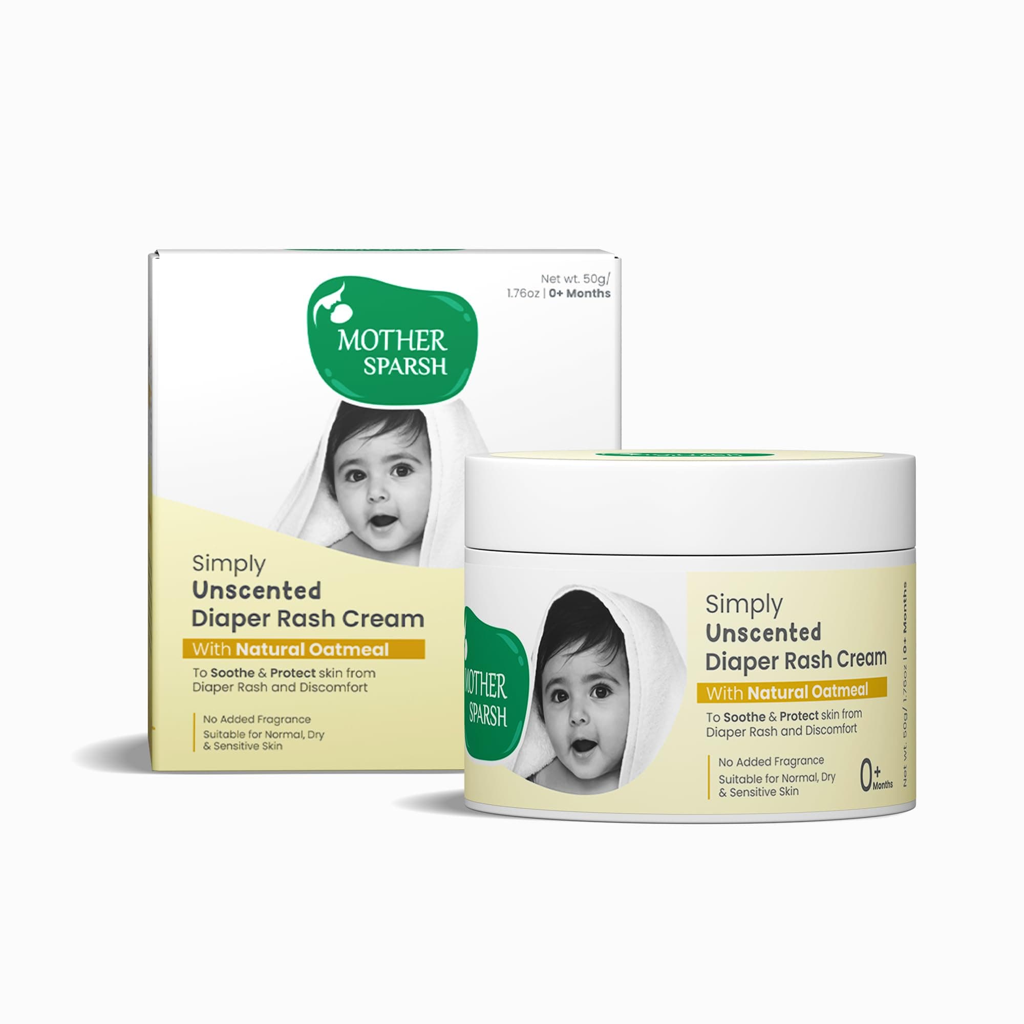 Mother Sparsh Simply Unscented Baby Diaper Rash Cream With Natural Oatmeal -50g | Rash Cream for Babies | Protects from Irritation | Nappy Cream Suitable for Newborn Sensitive Skin