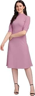 PURVAJA Women's Solid Half Sleeve Knee-Length Dress