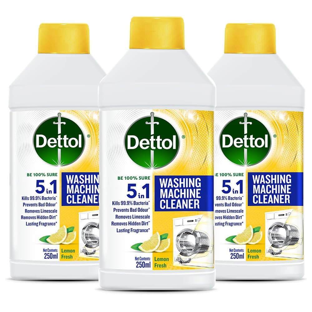 Dettol 5 in 1 Washing Machine Cleaner & Descaling Liquid for top load and front load| Lemon 250ml | Removes Limescale, Dirt and Bad odour | Kills 99.9%* Bacteria | Pack of 3