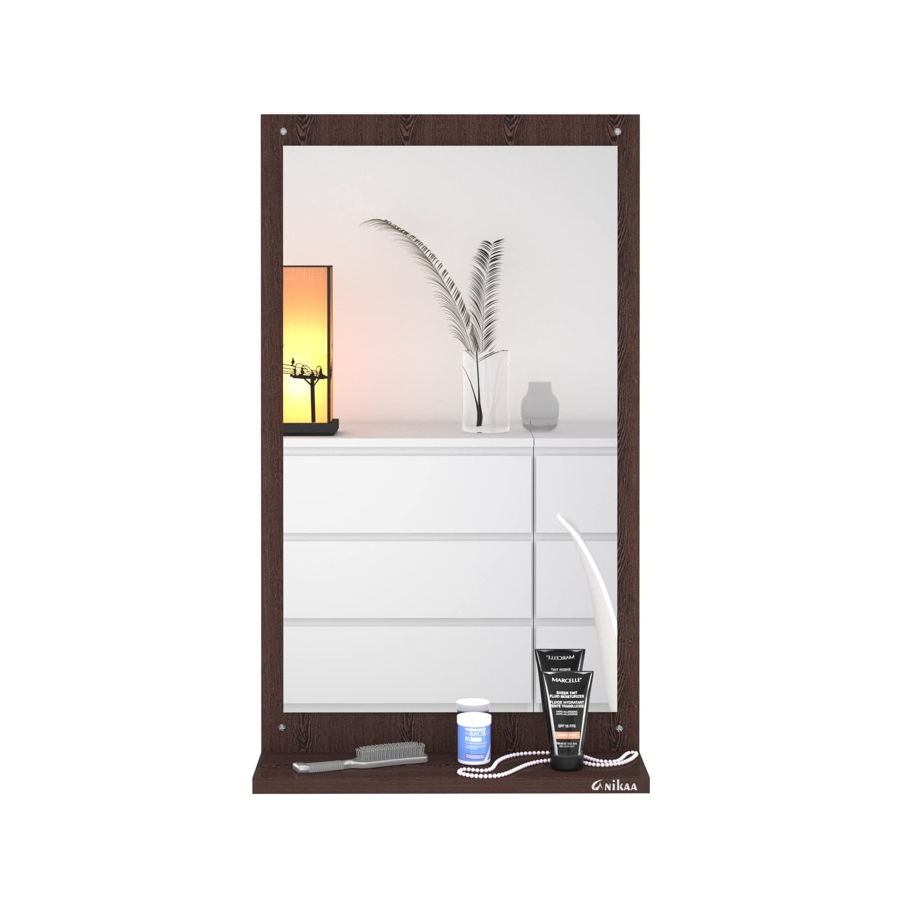 Anikaa Maria Engineered Wood Matte Finish Rectangular Wall Mount Hanging Dressing Table Framed Mirror (Wenge, 40 X 1.7 X 71 cm)