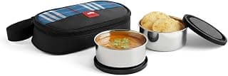 CELLO MF Trent Stainless Steel Lunch Box with Jacket | Black | Leak Proof Containers | Airtight Lid | 300ml x 2 | Ideal for Dry & Semi Liquid Food | BPA Free containers